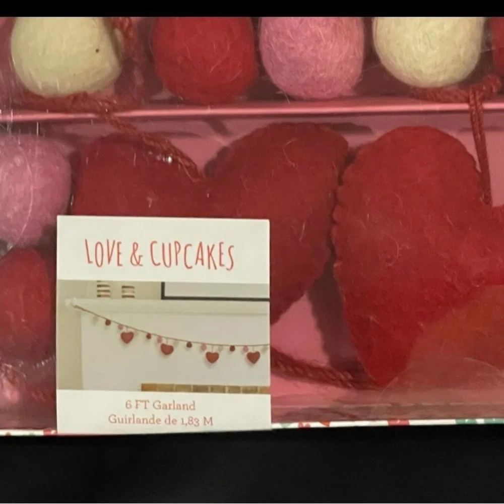 Valentines Love & Cupcakes Hearts and Pom Poms Garland - Felt Hearts Garland